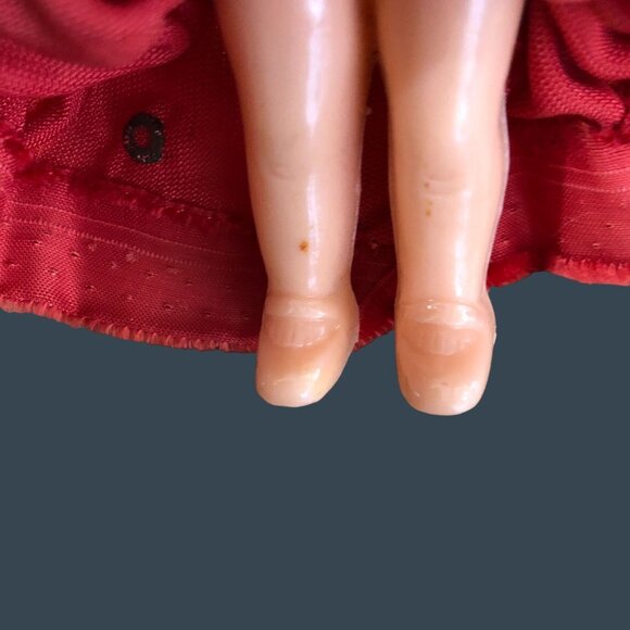 Vintage Celluloid Dolls Bride Groom Red Velvet Dress Rhinestones Cake Toppers - Picture 11 of 12